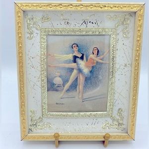 Gina Winde Ballet Wall Art Print Metal Craft Dancing Ballerina Framed MCM VTG